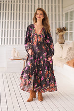 Jaase Teresa Maxi Dress Long Billowy Sleeve - Monarch Bloom - Style House Fashion Jaase