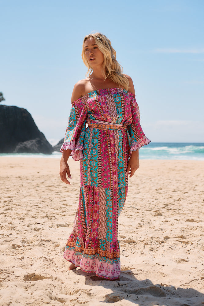 Jaase Tegan Maxi Dress with Shirred Waist Off Shoulder Wing Sleeve - Cedella - Style House Fashion