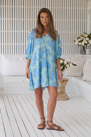 Jaase London Mini Dress with V Neck Relaxed Shift - Summer Song - Style House Fashion Jaase