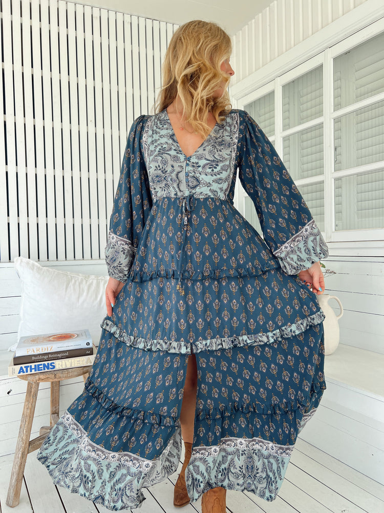 Jaase Luciana Maxi Dress with V Neck Drawstring Billowy Sleeves - Nico - Style House Fashion Jaase Jaase Jaase