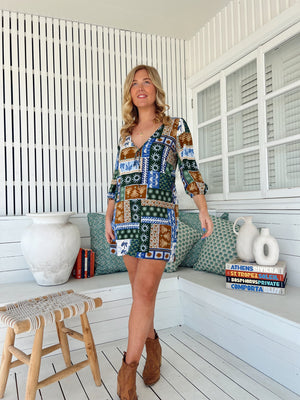 Jaase Lake Mini Dress with V Neck Tie Bodice - Emerald Cove - Style House Fashion Jaase Jaase