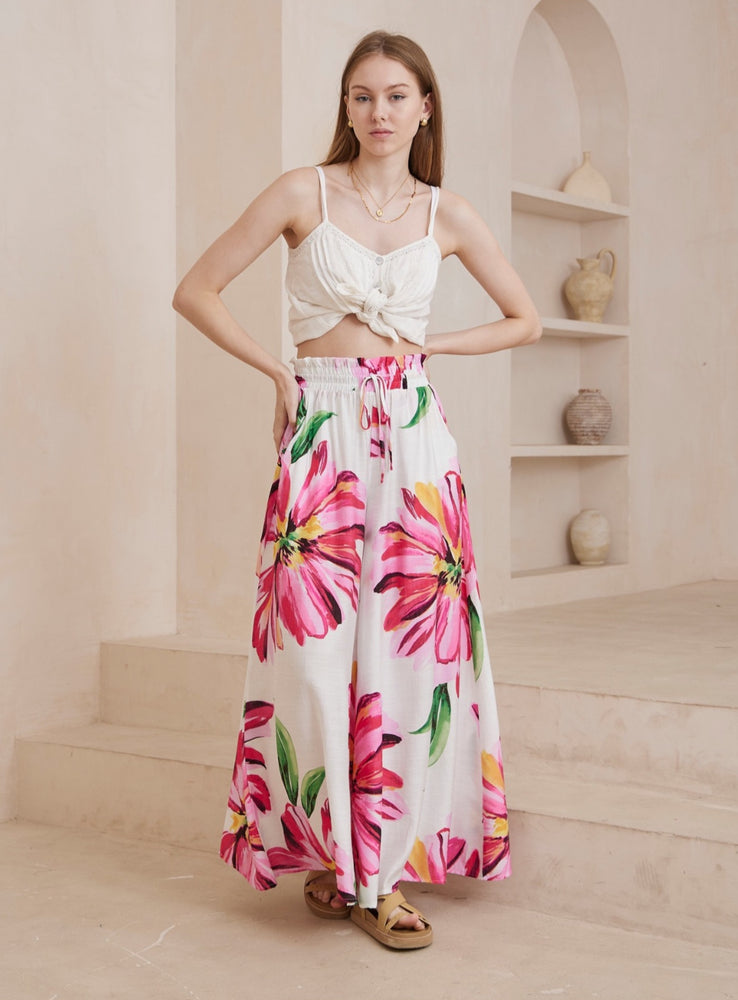 Iris Maxi Palazzo Pants with Drawstring Waist Wide Leg - Pink Dahlia - Style House Fashion Iris Maxi