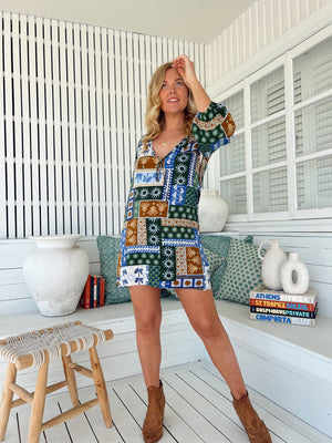 Jaase Lake Mini Dress with V Neck Tie Bodice - Emerald Cove - Style House Fashion Jaase Jaase