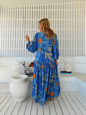 Jaase Loretta Maxi Dress with Pockets V-Neck Tie Bodice - Blue Bell - Style House Fashion Jaase
