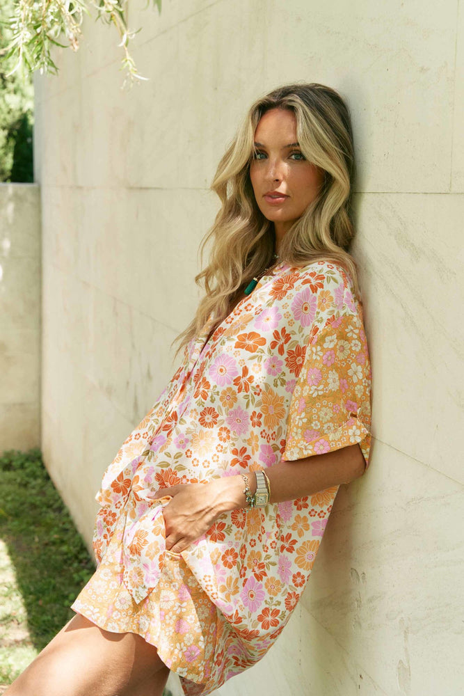 Jaase Paige Shirt Blouse with V Neck Collar Buttoned Front - Crystal - Style House Fashion Jaase