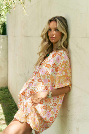 Jaase Paige Shirt Blouse with V Neck Collar Buttoned Front - Crystal - Style House Fashion Jaase
