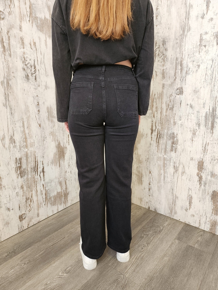 Country Denim Izzy Stretch High Rise Straight Leg Denim Jeans - Black