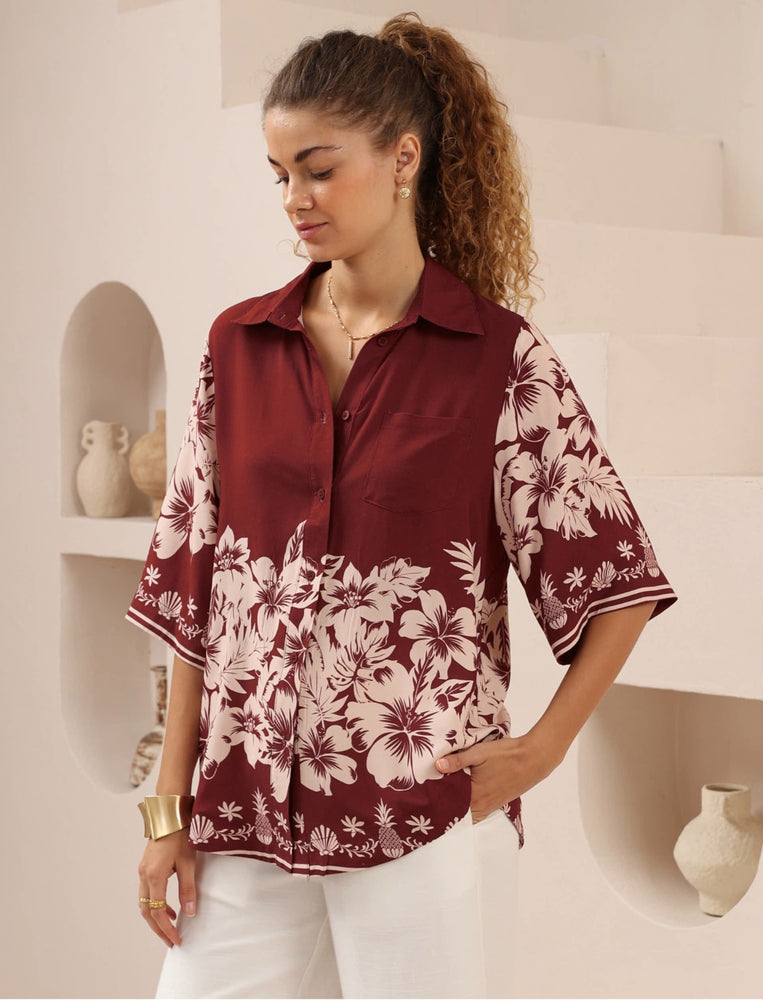 Iris Maxi Mindy Shirt Blouse with Collar Buttoned Front - Camellia - Style House Fashion Iris Maxi