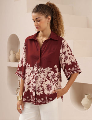 Iris Maxi Mindy Shirt Blouse with Collar Buttoned Front - Camellia - Style House Fashion Iris Maxi