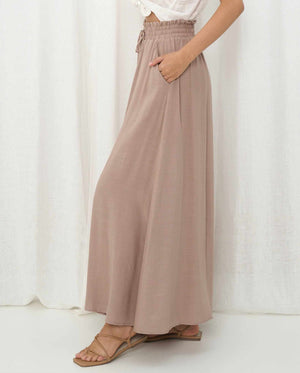 Iris Maxi Palazzo Pants Drawstring Waist Wide Leg - Latte - Style House Fashion