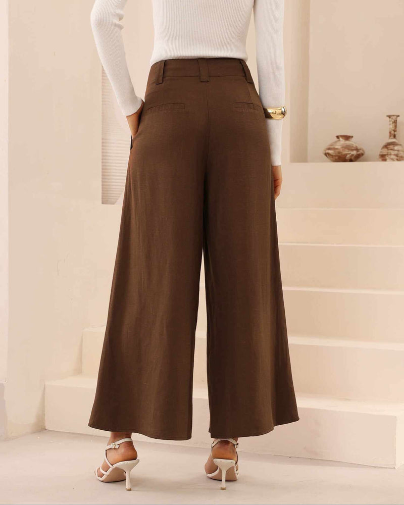 Iris Maxi Joplin Silk Linen Pants Button Zip Front - Chocolate - Style House Fashion Iris Maxi Iris Maxi