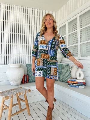Jaase Lake Mini Dress with V Neck Tie Bodice - Emerald Cove - Style House Fashion Jaase Jaase