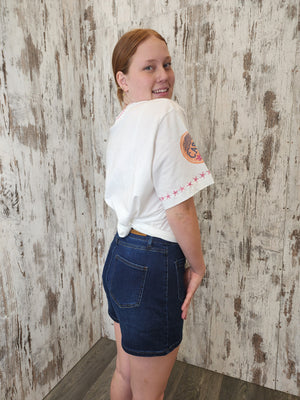 Country Denim Jessie High Rise Stretch Shorts - Dark Blue