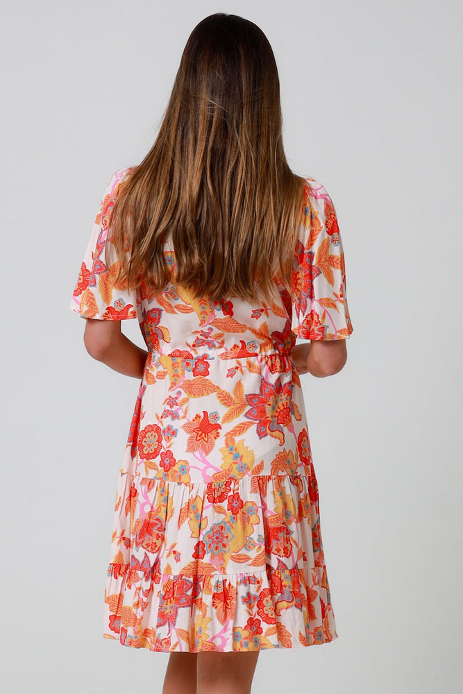 Isabella Mira Mini Dress with V-Neck Pockets - Citrus Crush