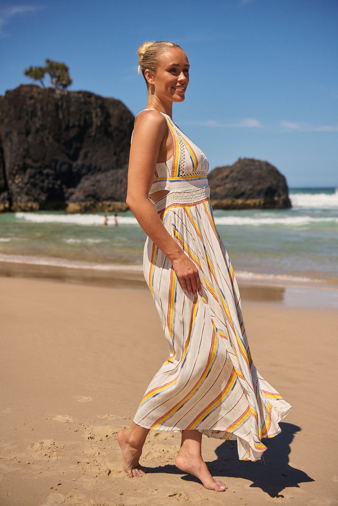 Jaase Endless Summer Maxi Dress with Halter Neck Tie Back Full Skirt - Coloured Sands - Style House Fashion Jaase
