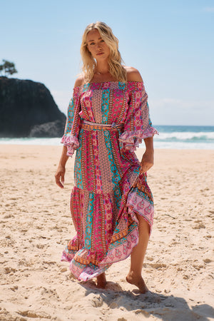 Jaase Tegan Maxi Dress with Shirred Waist Off Shoulder Wing Sleeve - Cedella - Style House Fashion