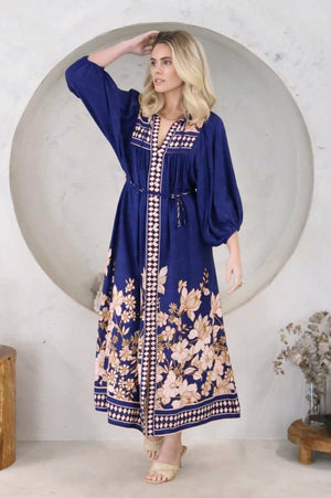 Iris Maxi Sicilia Midi Dress with V Neck Button Front - Marrakech - Style House Fashion