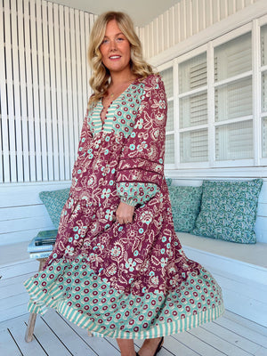 Jaase Eve Midi Dress with Long Billowy Sleeve - Athena - Style House Fashion Jaase Jaase