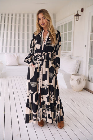 Jaase - Stella Maxi Dress Long Sleeve Shirred Waist - Genevieve Collection - Style House Fashion Jaase