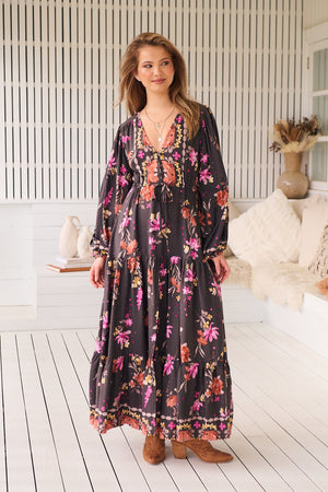 Jaase Teresa Maxi Dress Long Billowy Sleeve - Monarch Bloom - Style House Fashion Jaase