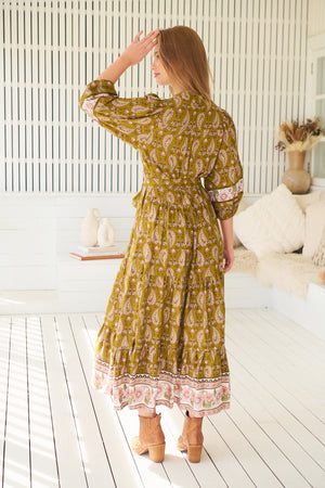 Jaase Mila Midi Dress with V Neck Billowy Sleeve - Amalie - Style House Fashion Jaase