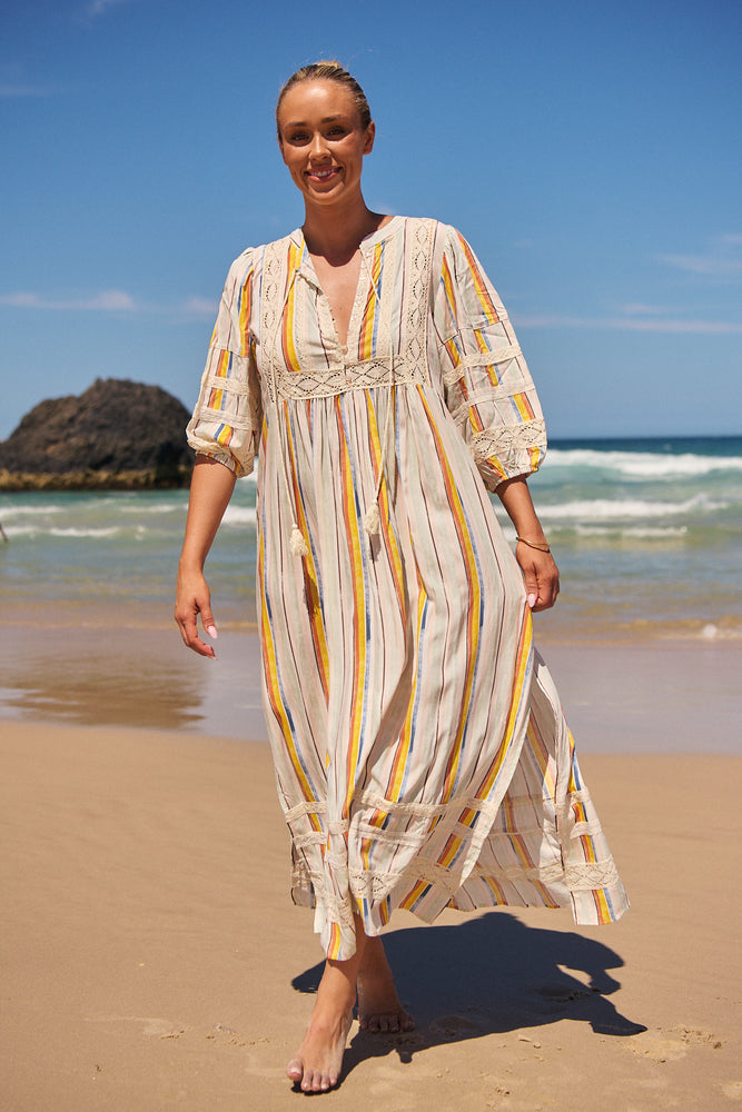 Jaase Meadow Maxi Dress with V Neck Button Bodice - Coloured Sands - Style House Fashion Jaase Jaase Jaase Jaase Jaase Jaase Jaase Jaase