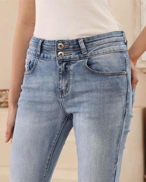 Iris Maxi Jedda Stretch Mid Low Rise Boot Leg Denim Jeans - Light Blue