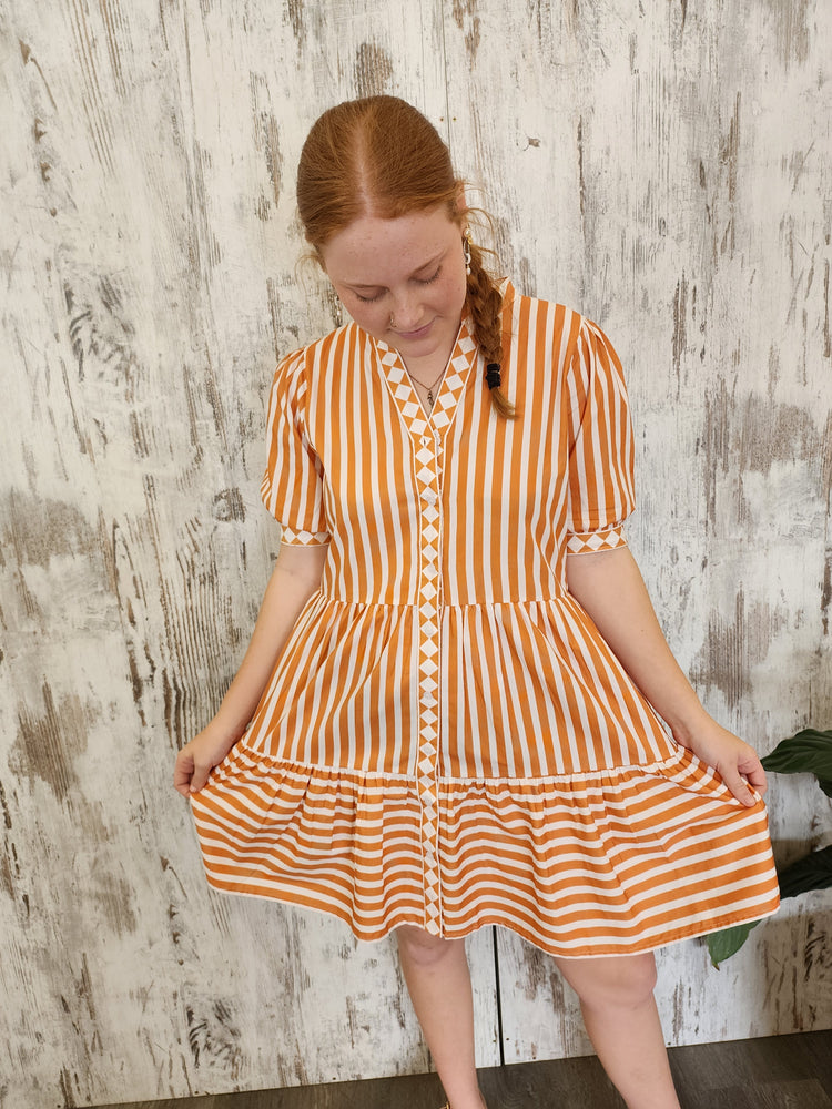 Joop & Gypsy Stripe Mini Dress V Neck Pockets - Pumpkin Striped - Style House Fashion Joop and Gypsy Joop and Gypsy Joop and Gypsy Joop and Gypsy Joop and Gypsy Joop and Gypsy