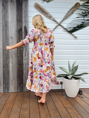 Jaase Kora Midi Dress with Tie Up V Neck Pockets Short Sleeve - Sweet Lilly - Style House Fashion Jaase Jaase