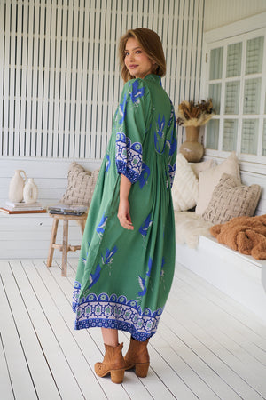 Jaase Boheme Midi Dress with Mandarin Collar V Neck Pockets - Bluebird - Style House Fashion Jaase