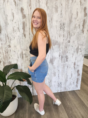 Country Denim Penny Non Stretch High Rise Cargo Shorts - Mid Blue - Style House Fashion Country Denim Country Denim Country Denim Country Denim Country Denim