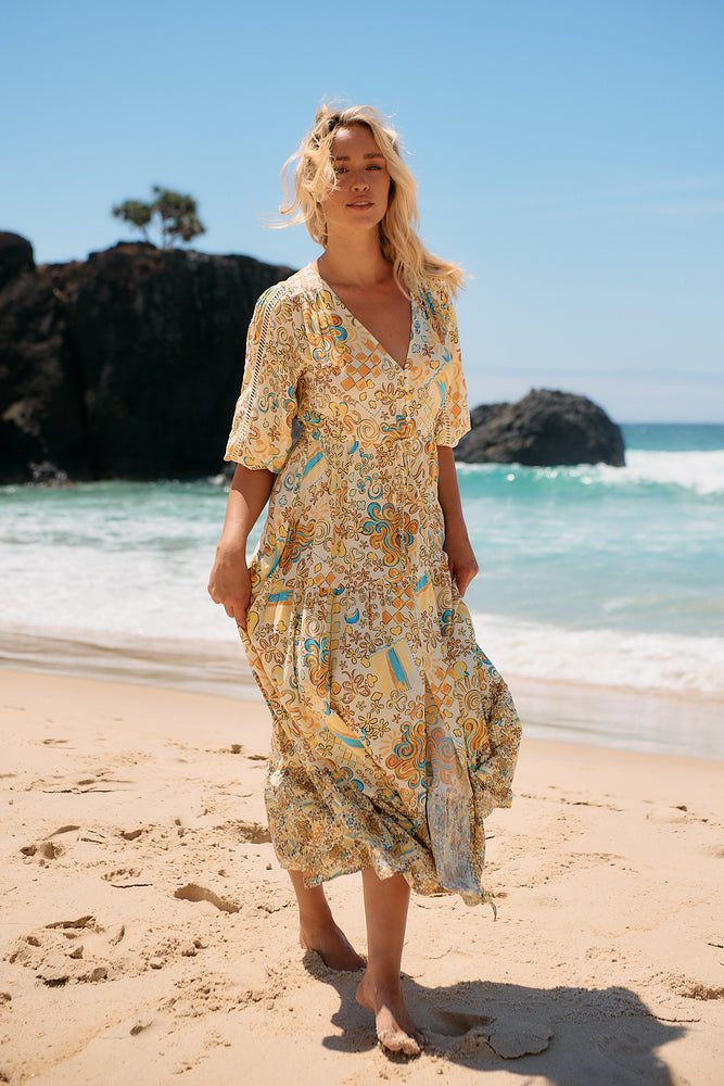 Jaase Ebony Maxi Dress with Half Sleeve V Neck Crochet Pockets - Sonnie - Style House Fashion Jaase