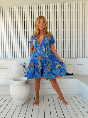 Jaase Rhys Mini Dress with Pockets V-Neck Flutter Sleeve - Blue Bell - Style House Fashion Jaase Jaase Jaase Jaase