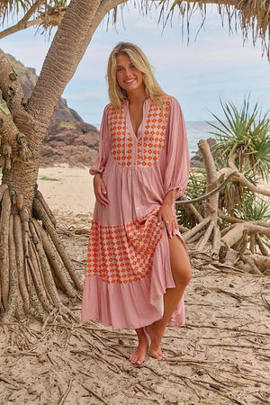 Jaase Ria Midi Dress with Pockets V Neck Buttoned Through - Winny