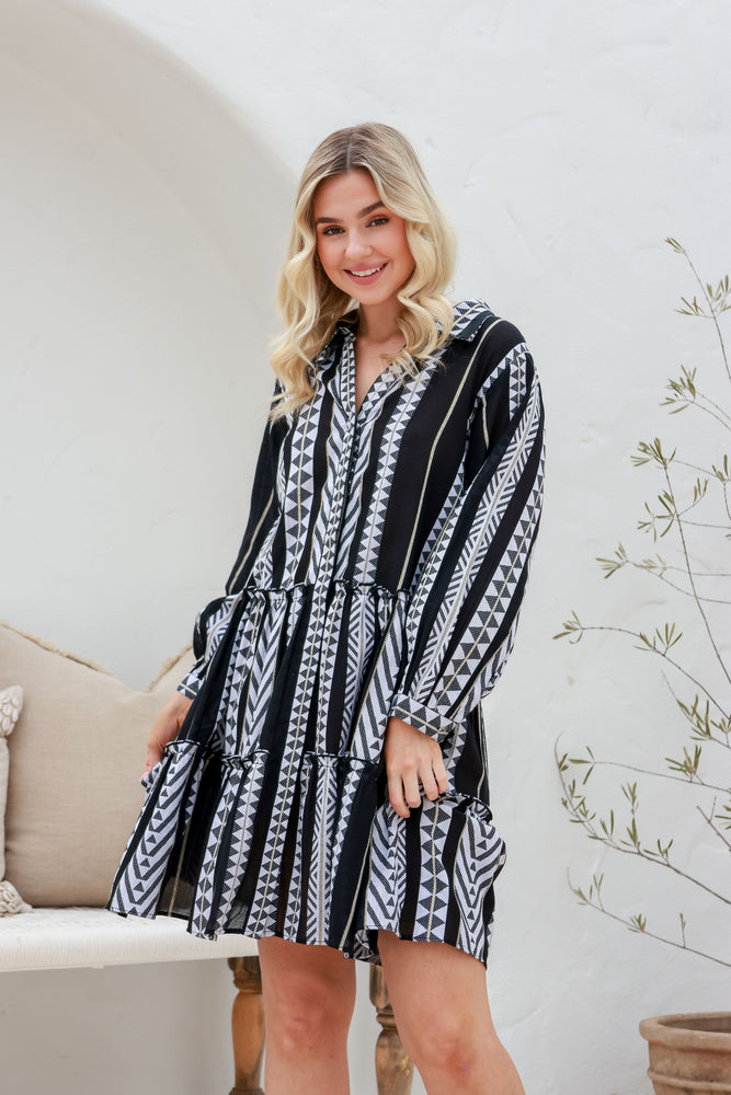Joop & Gypsy Karri Jacquard Dress with V-Neck Collar Pockets - Black Lurex - Style House Fashion Joop and Gypsy