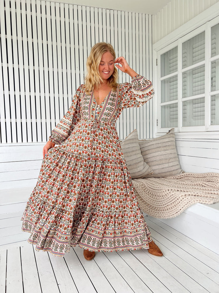 Jaase Teresa Maxi Dress with Long Sleeve Lace Detail Drawstring - Harlowe - Style House Fashion Jaase