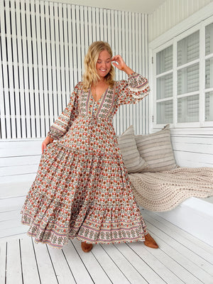 Jaase Teresa Maxi Dress with Long Sleeve Lace Detail Drawstring - Harlowe - Style House Fashion Jaase