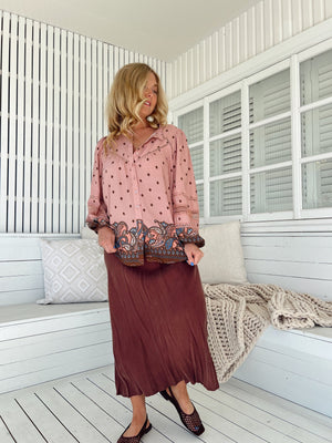 Jaase Eliza Blouse with V-Neck Lace Buttons Balloon Sleeve - Seraphina - Style House Fashion Jaase Jaase