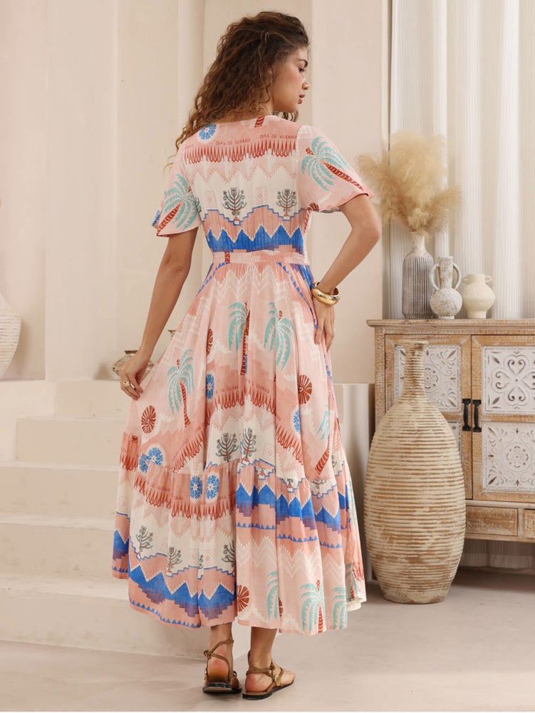 Iris Maxi Stacey Maxi Dress with V Neck Flutter Sleeve Empire Waist - Leia