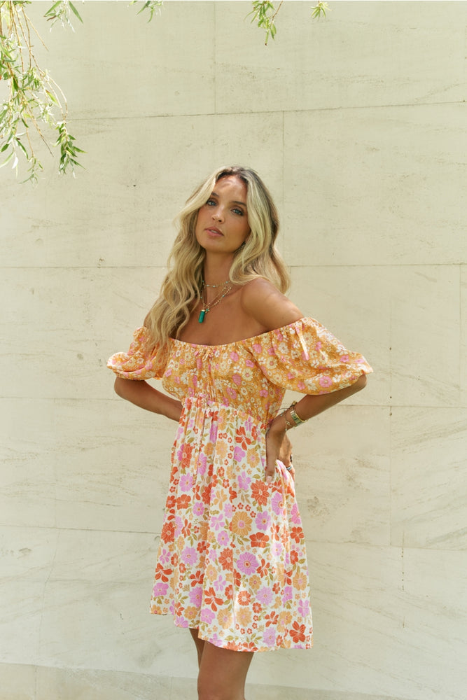 Jaase Elide Mini Dress V Neck Off Shoulder Elastic Waist - Crystal - Style House Fashion Jaase Jaase
