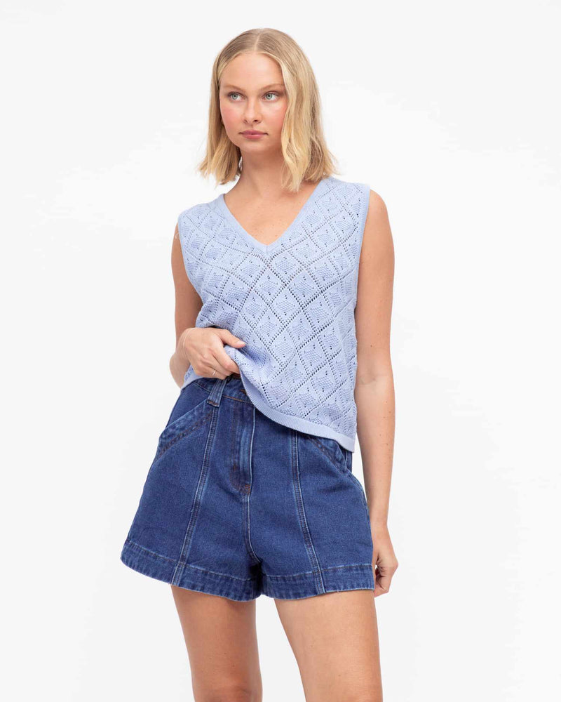 Paper Heart Nina High Rise Denim Shorts - Blue - Style House Fashion Paper Heart