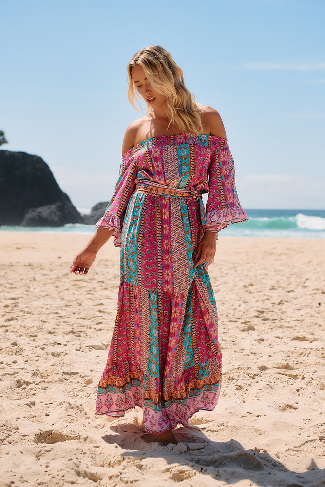 Jaase Tegan Maxi Dress with Shirred Waist Off Shoulder Wing Sleeve - Cedella - Style House Fashion