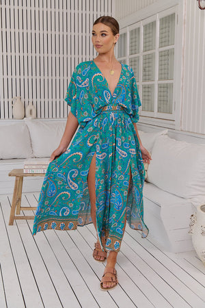 Jaase Fields Maxi Dress with V Neck Caftan Style Sleeve  - Ventura - Style House Fashion