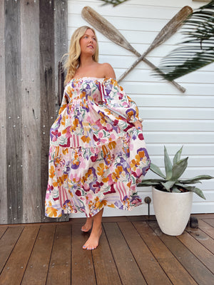 Jaase Tulli Midi Dress with Shirred Bodice Pockets Puff Sleeve - Sweet Lilly - Style House Fashion Jaase Jaase Jaase
