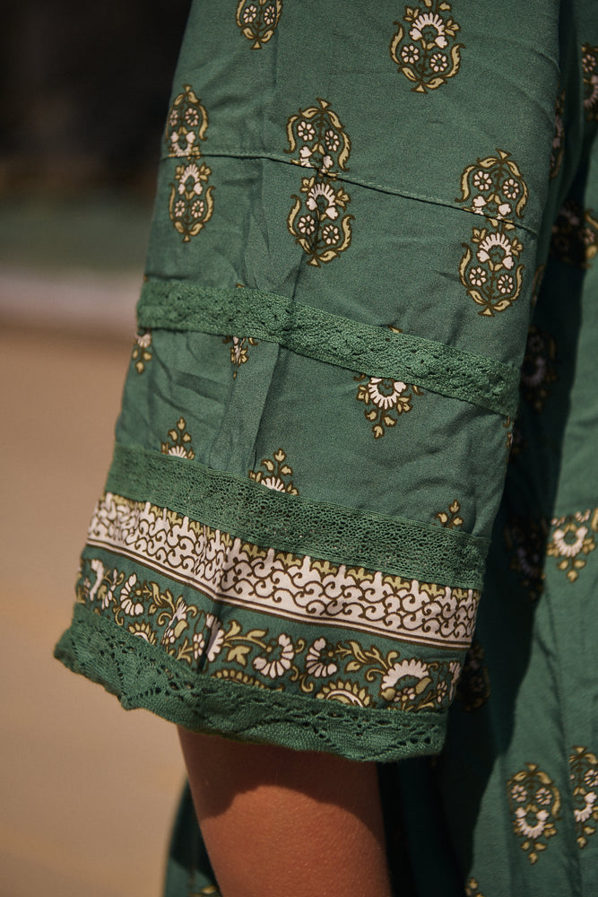 Jaase Meadow Maxi Dress with V Neck Button Bodice - Viridian