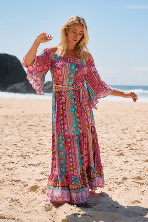 Jaase Tegan Maxi Dress with Shirred Waist Off Shoulder Wing Sleeve - Cedella - Style House Fashion