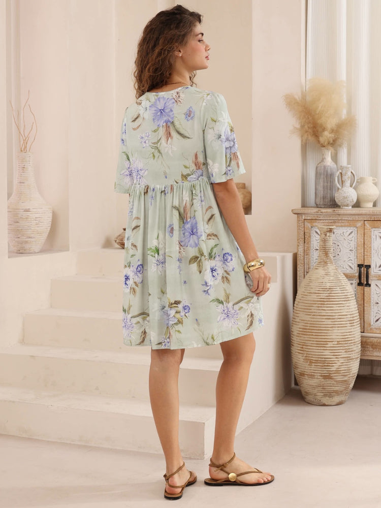 Iris Maxi Anna Mini Dress with V Neck Buttons Pockets - Cassidy