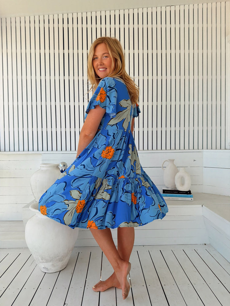 Jaase Rhys Mini Dress with Pockets V-Neck Flutter Sleeve - Blue Bell - Style House Fashion Jaase Jaase Jaase Jaase