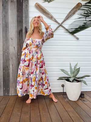 Jaase Tulli Midi Dress with Shirred Bodice Pockets Puff Sleeve - Sweet Lilly - Style House Fashion Jaase Jaase Jaase
