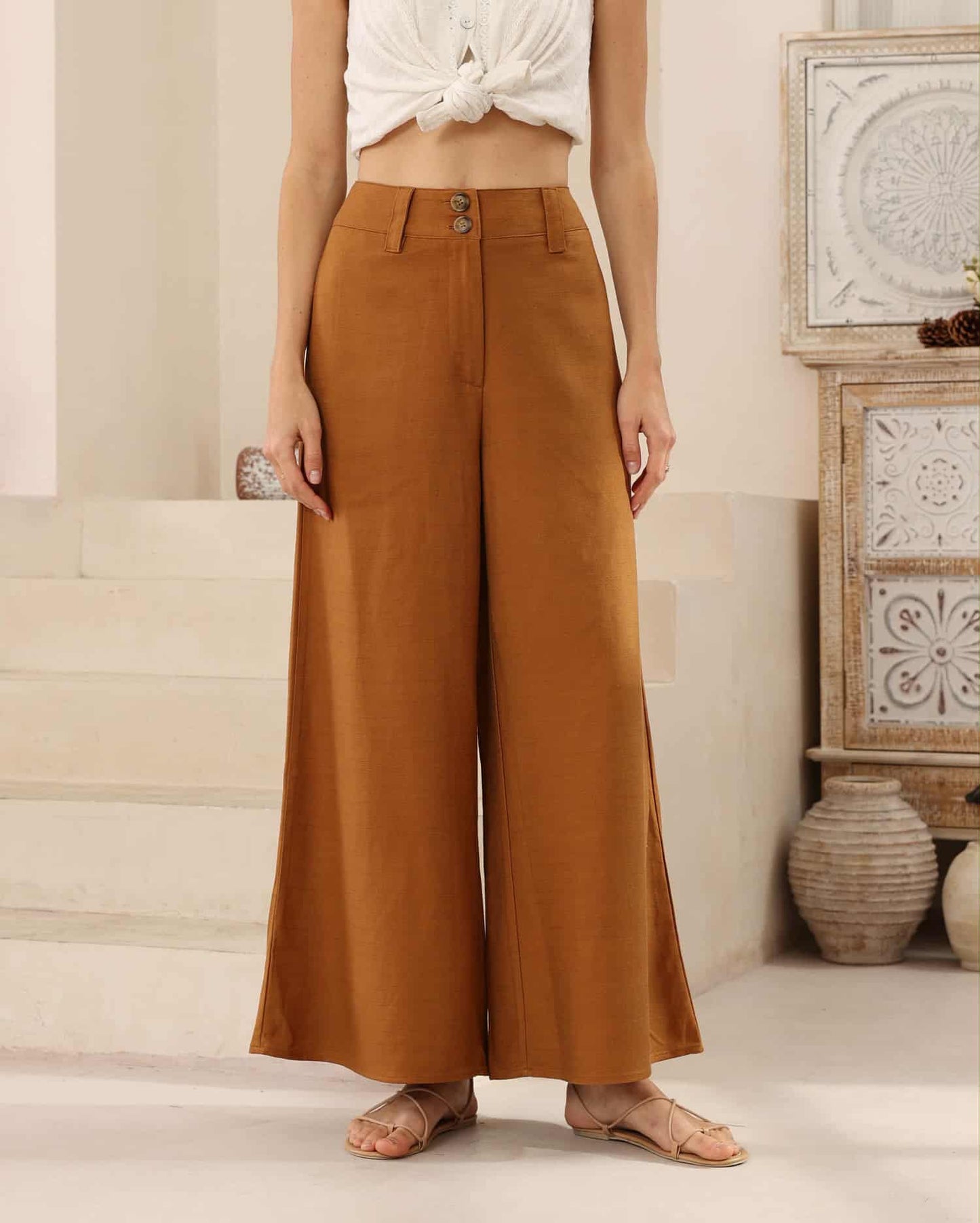Iris Maxi Joplin Silk Linen Pants - Rust - Style House Fashion Iris Maxi